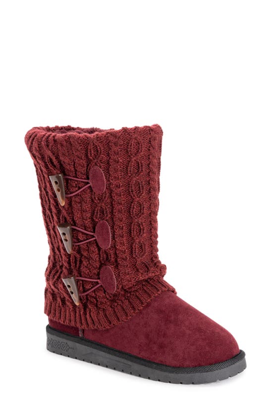 Muk Luks Cheryl Faux Fur Knit Boot In Burgundy