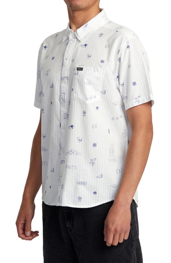Shop Rvca College Ruled Regular Fit Short Sleeve Button-up Shirt In Antique White
