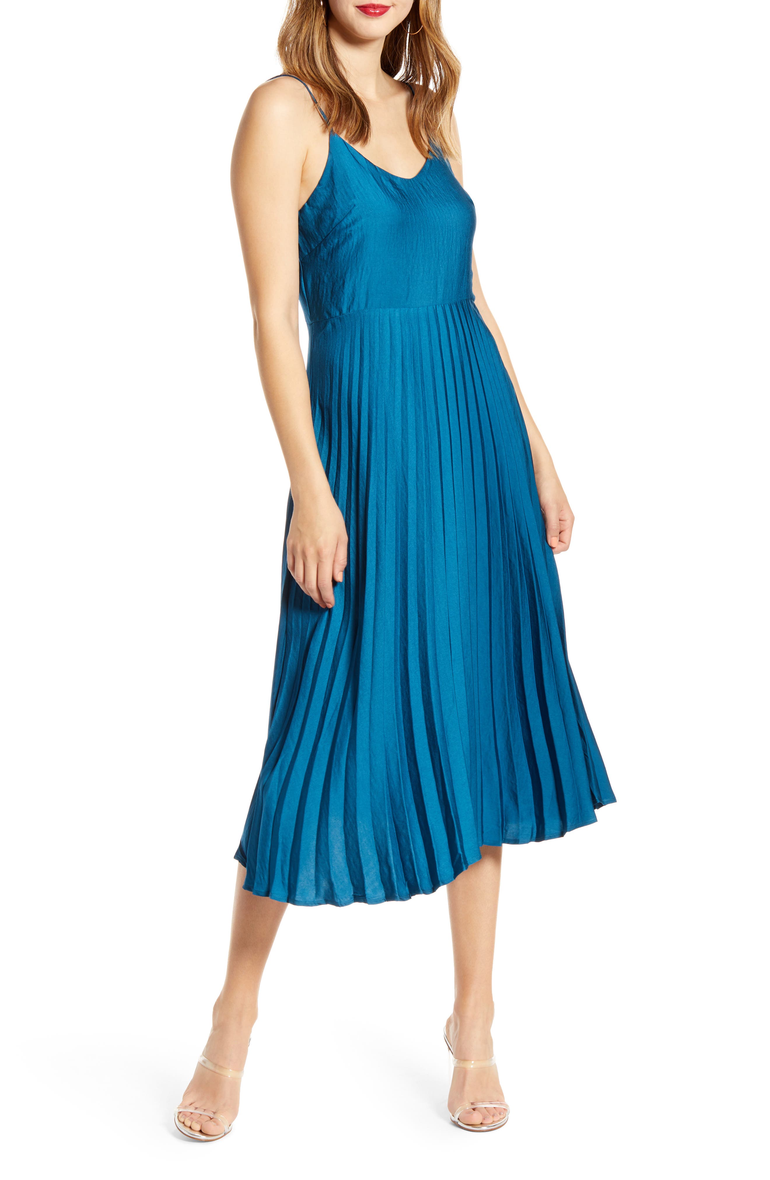 love fire pleated midi dress
