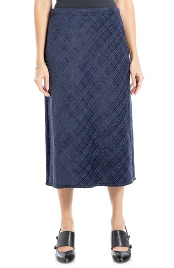 Max Studio Frayed Edge Tweed Midi Skirt In Navy Tweed
