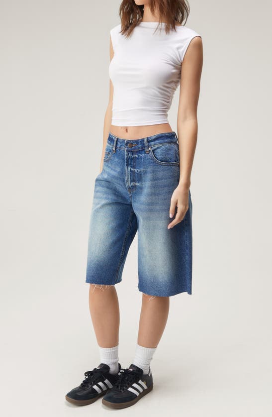 Shop Nasty Gal Baggy Low Rise Denim Bermuda Shorts In Authentic Mid Wash