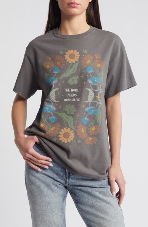 Vinyl Icons Magic Flowers Oversize Cotton Graphic T-Shirt Charcoal at Nordstrom,