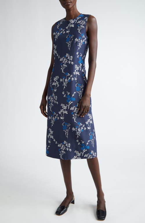 Shop Lafayette 148 New York Floral Print Sleeveless Silk & Linen Sheath Dress In Midnight Blue Multi