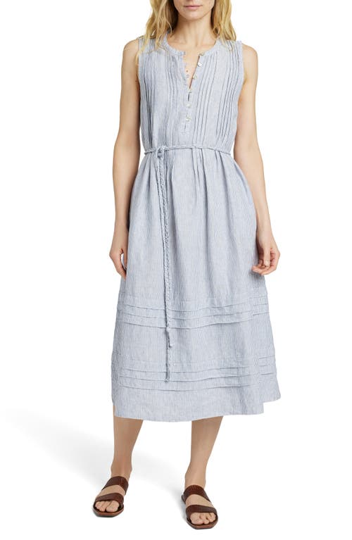 Isha Stripe Linen Midi Dress in Blue Mini Stripe