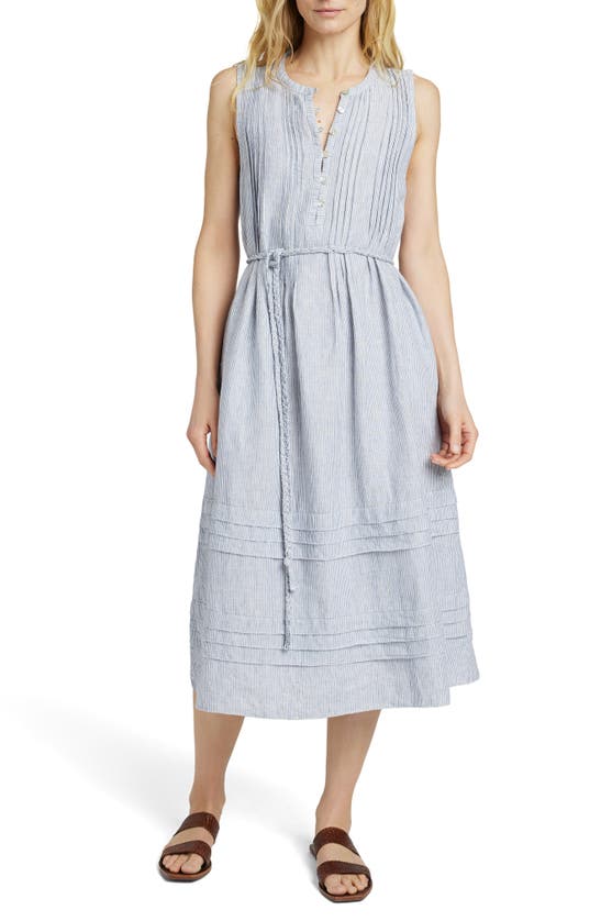 Shop Faherty Isha Stripe Linen Midi Dress In Blue Mini Stripe