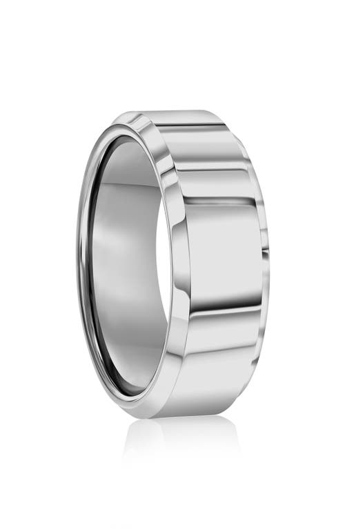 Blackjack Polished Tungsten Band Ring In Silver