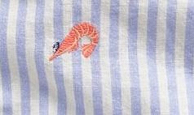 Shop Mini Boden Kids' Stripe Prawn Embroidered Short Sleeve Linen & Cotton Button-down Shirt In Surf Blue Stripe Prawns