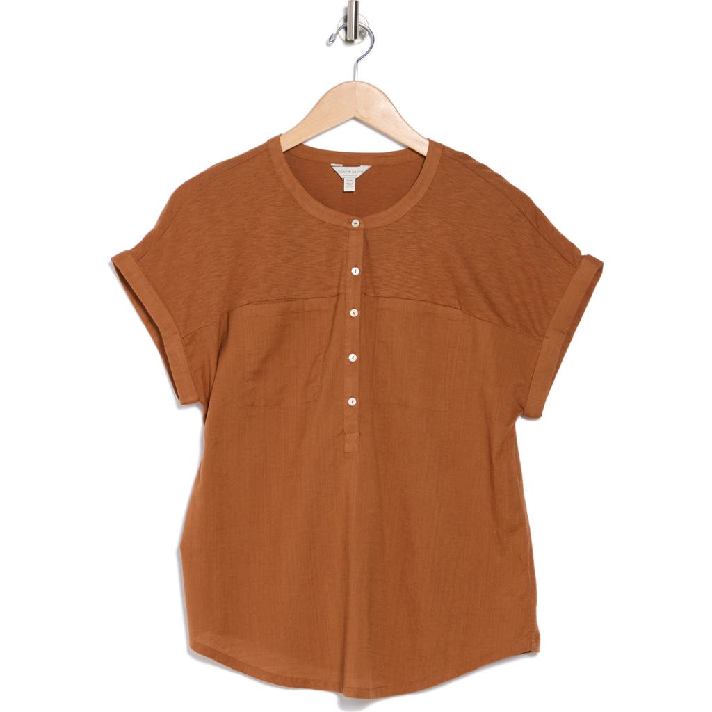 Lucky Brand Mixed Media Short Sleeve Cotton & Modal Henley In Argan Oil