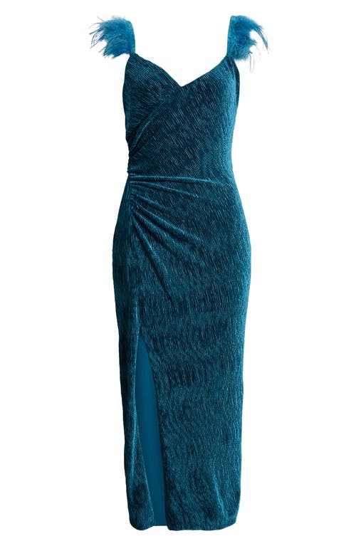 Shop Saylor Trish Feather Cap Sleeve Velour Cocktail Dress In Deep Teal