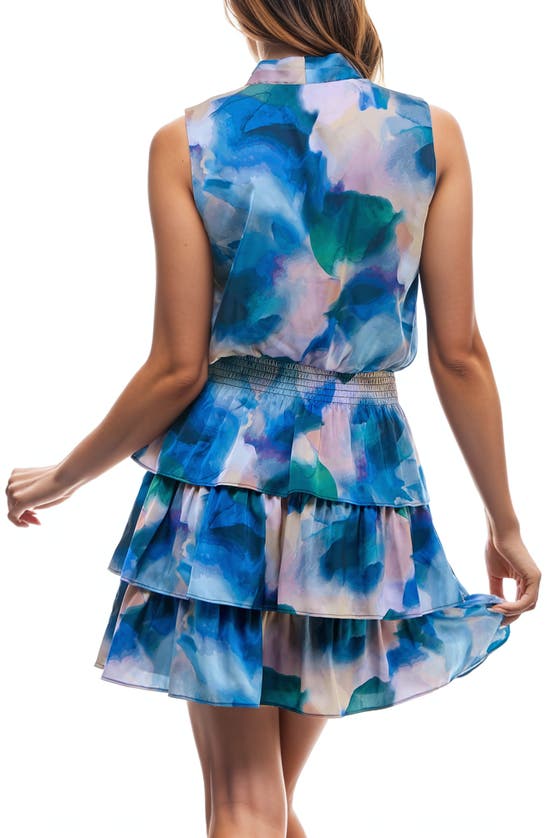 Shop Socialite Abstract Print Sleeveless Tiered Minidress In Blue/ Pink