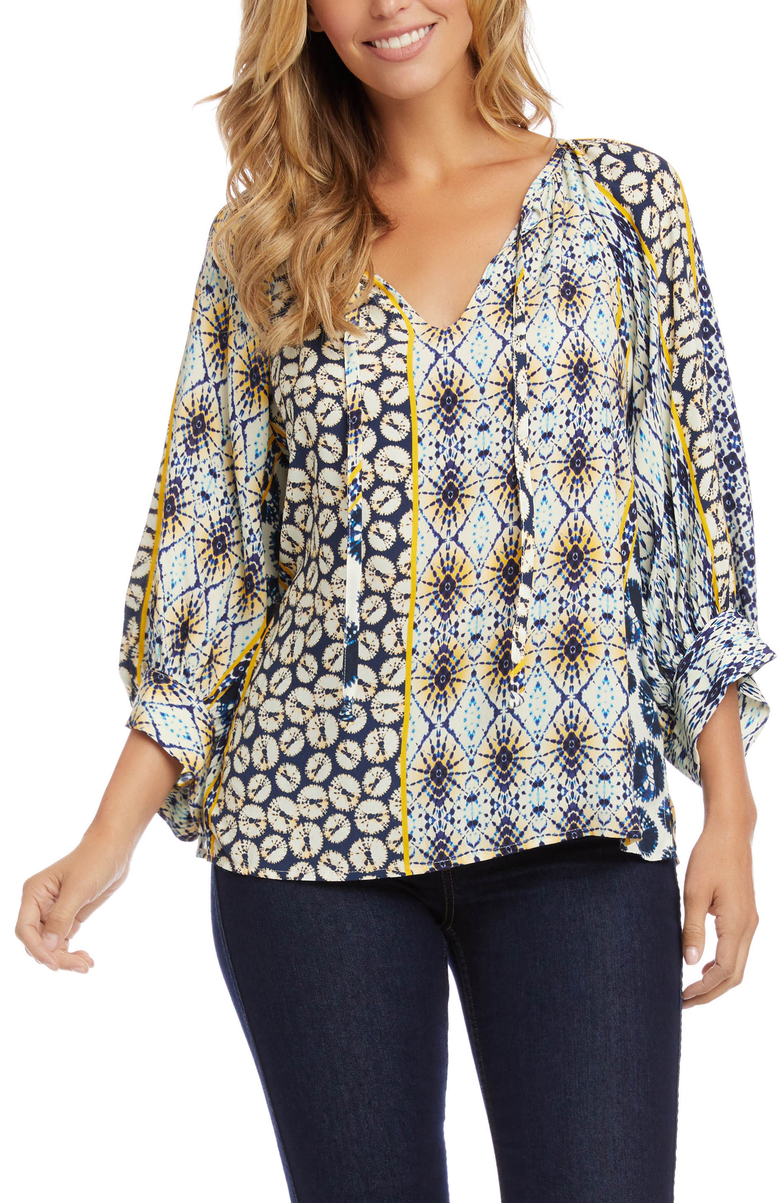 karen kane mixed print peasant top