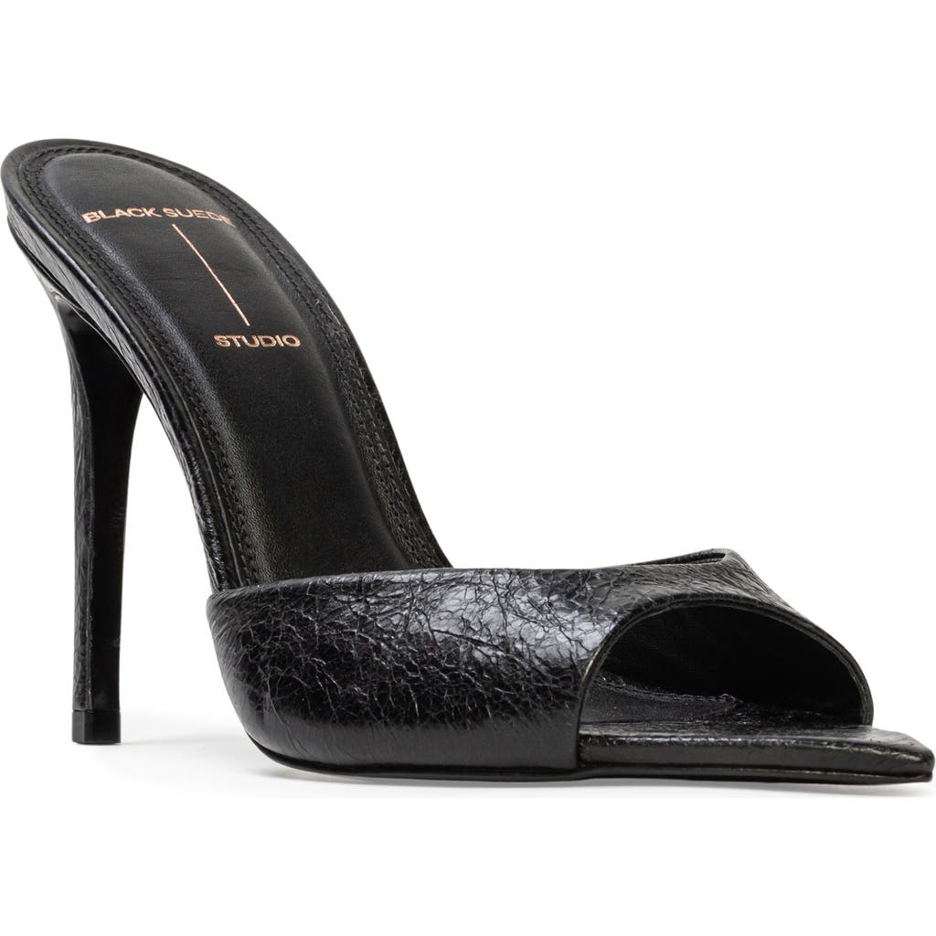 BLACK SUEDE STUDIO Brea Pointed Toe Sandal in Black-Crinkle