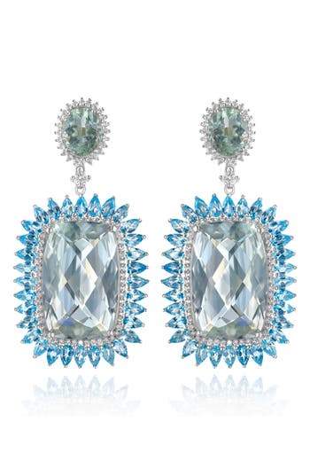 House Of Frosted 14k White Gold Plated Sterling Silver Blue Topaz, White Topaz & Green Quartz Drop E In Metallic
