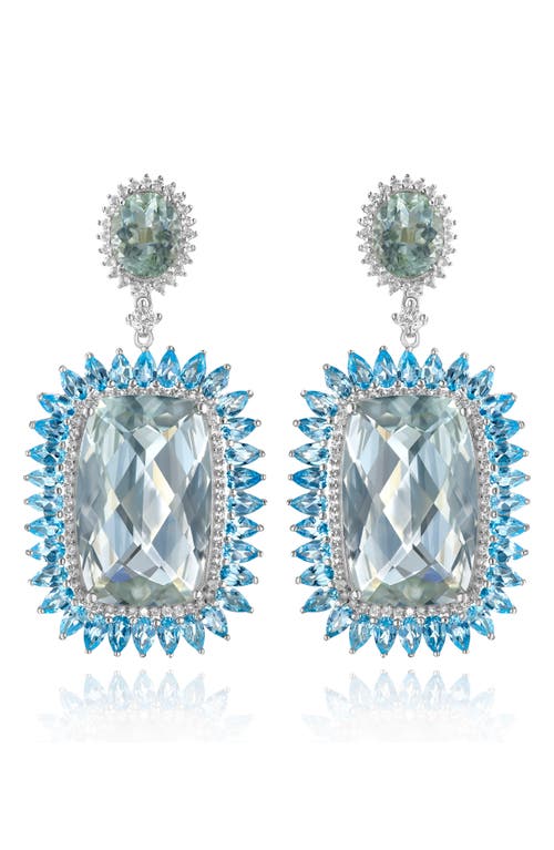 Shop House Of Frosted 14k White Gold Plated Sterling Silver Blue Topaz, White Topaz & Green Quartz Drop E In Silver/topaz