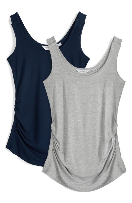 Seraphine Assorted 2-pack Maternity/nursing Tanks In Grey/ Navy
