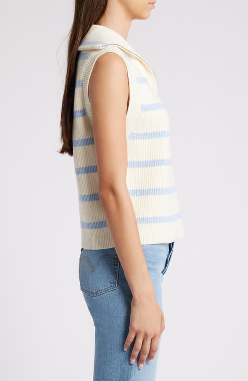 Shop English Factory Stripe Sleeveless Half Zip Sweater In Ivory/powder Blue