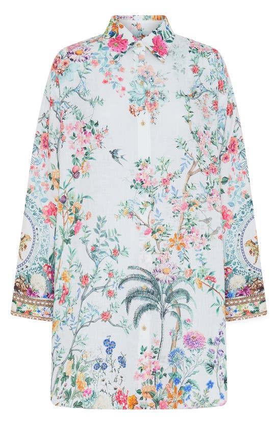 Shop Camilla Plumes & Parterres Print Dual Placket Linen Button-up Shirtdress In Plumes And Parterres