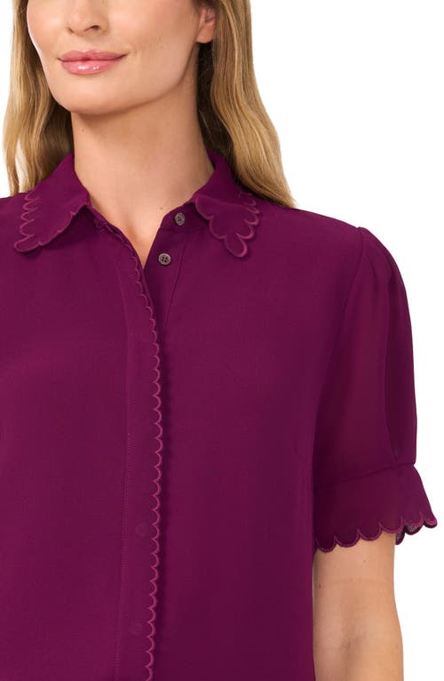 Shop Cece Scallop Trim Button-up Shirt In Pickled Beet Purple