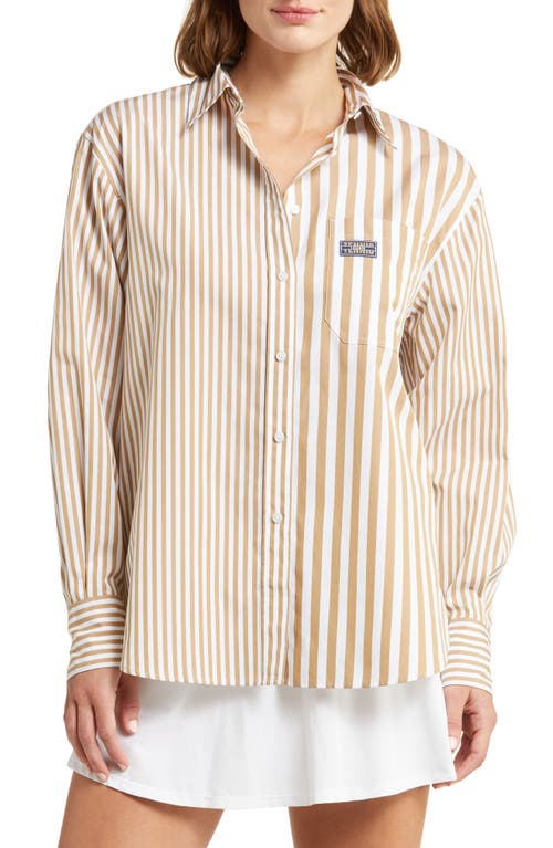 Lacoste X Bandier Mix Stripe Cotton Button-up Shirt In Neutral