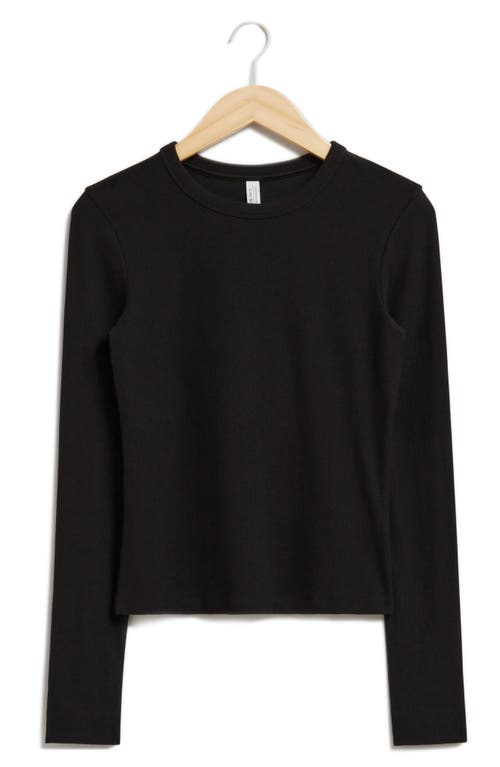 Shop & Other Stories Rib Long Sleeve Cotton T-shirt In Black Dark