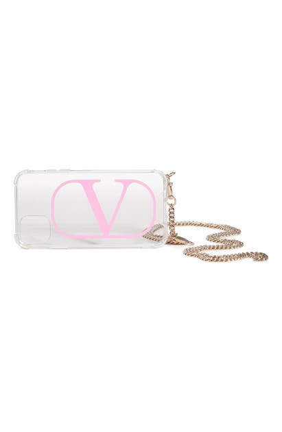 Click to view more detailed imagery on our partner's website Valentino Garavani Vlogo Iphone 11 Case On A Chain In Trasparente/ Pretty Pink