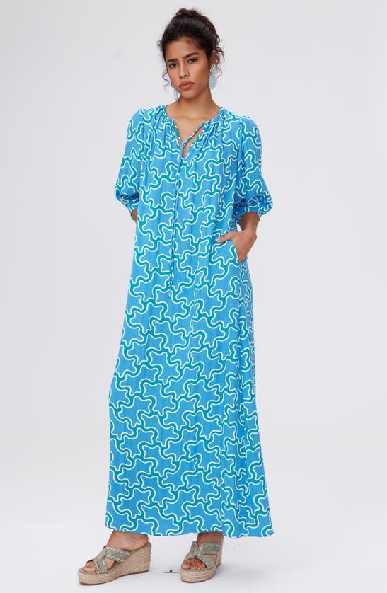 Shop Dvf Drogo Geometric Print Maxi Dress In Cloud Patch Blue Med