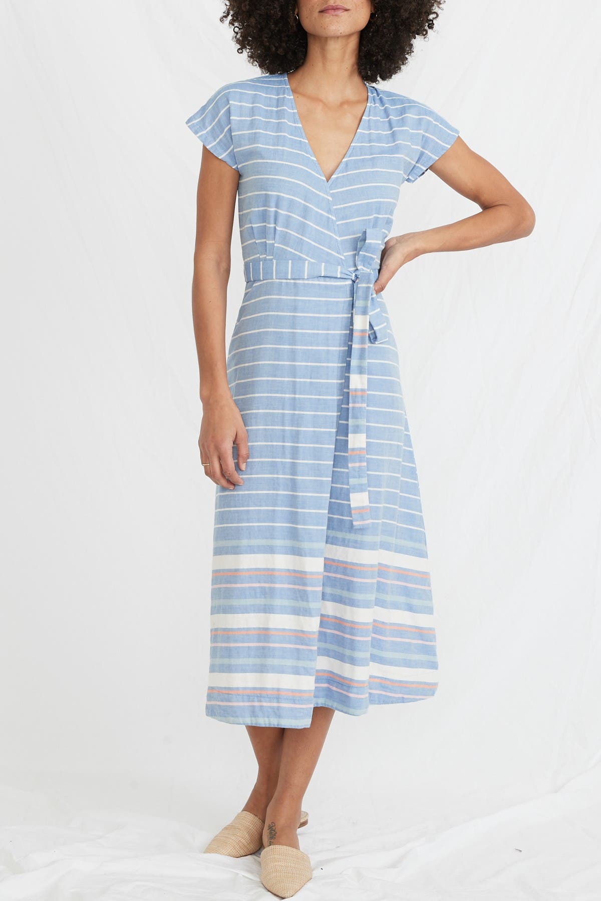 Marine Layer | Maddie Stripe Printed Wrap Midi Dress | Nordstrom Rack
