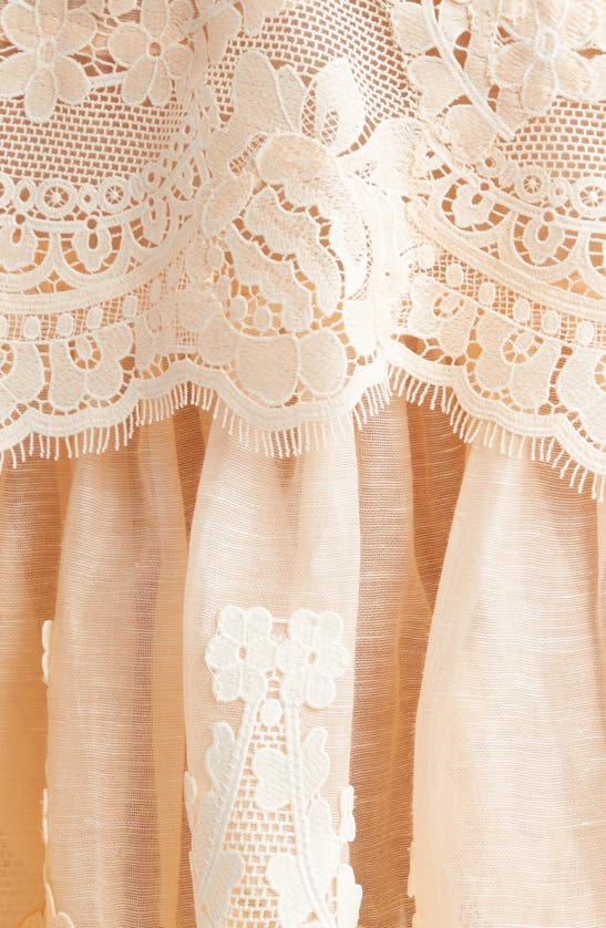 Shop Zimmermann Natura Layered Floral Lace Linen & Silk Minidress In Peach