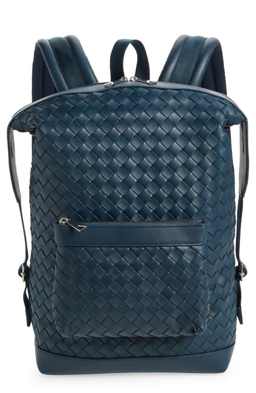 Bottega Veneta Medium Intrecciato Leather Backpack in Deep Blue