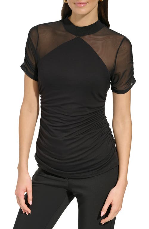 DKNY Ruched Mock Neck Top Black at Nordstrom,