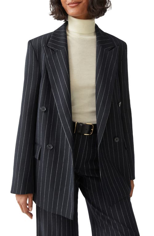 & Other Stories Relaxed Fit Pinstripe Double Breasted Wool Blend Blazer in Black Pinstripe