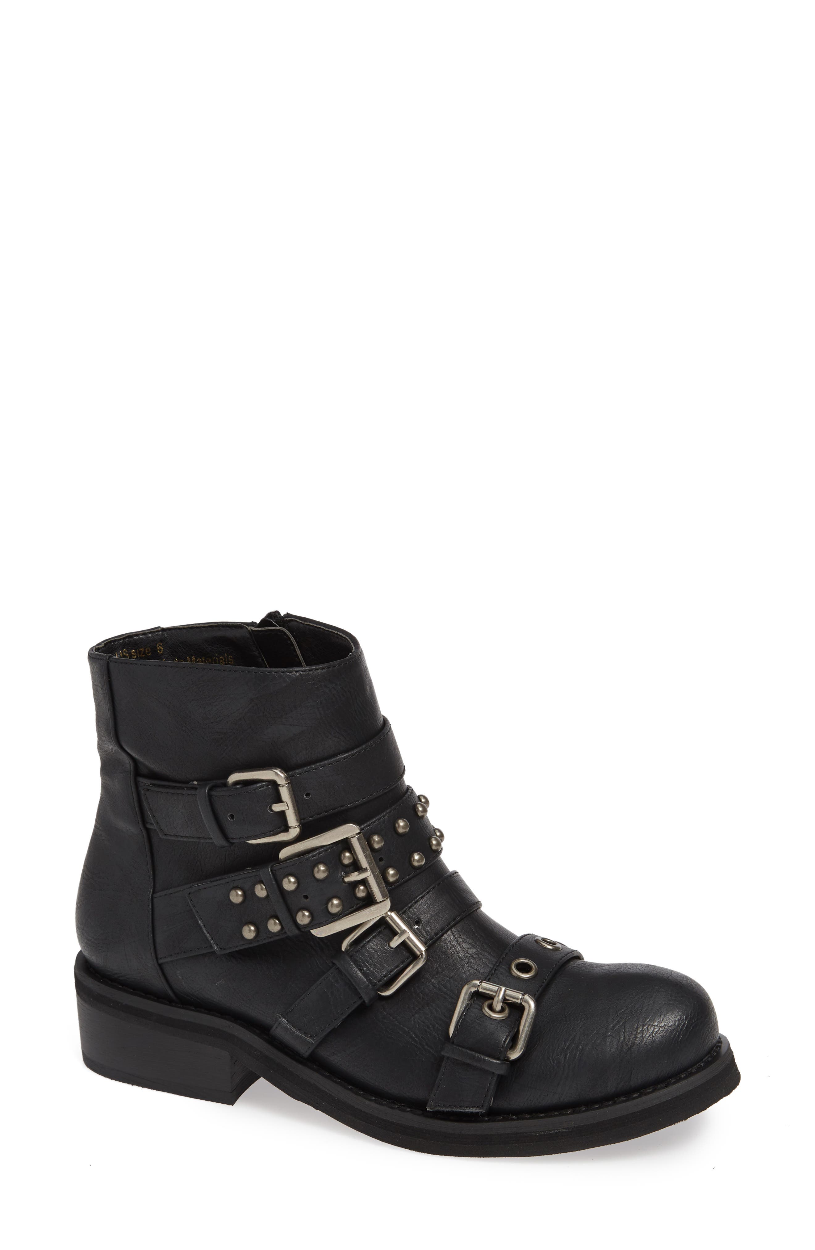 volatile black strap combat boots