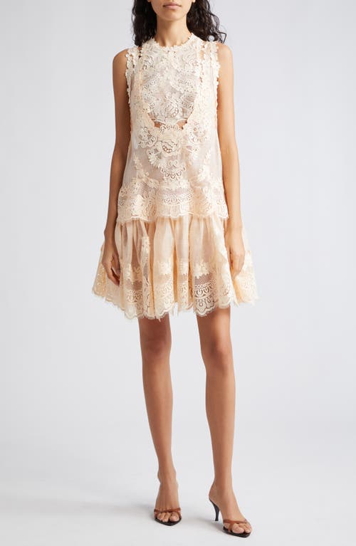 Zimmermann Natura Layered Floral Lace Linen & Silk Minidress Peach at Nordstrom,