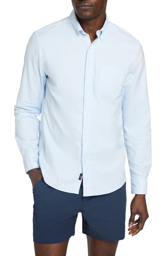 Shop Faherty Cotton Blend Oxford Button-down Shirt In Blue Heather