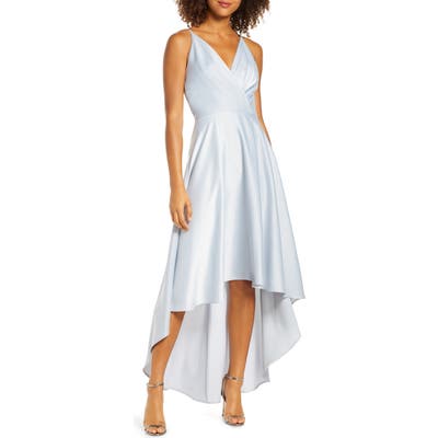 Chi Chi London Ivy Surplice High/low Satin Gown, Blue