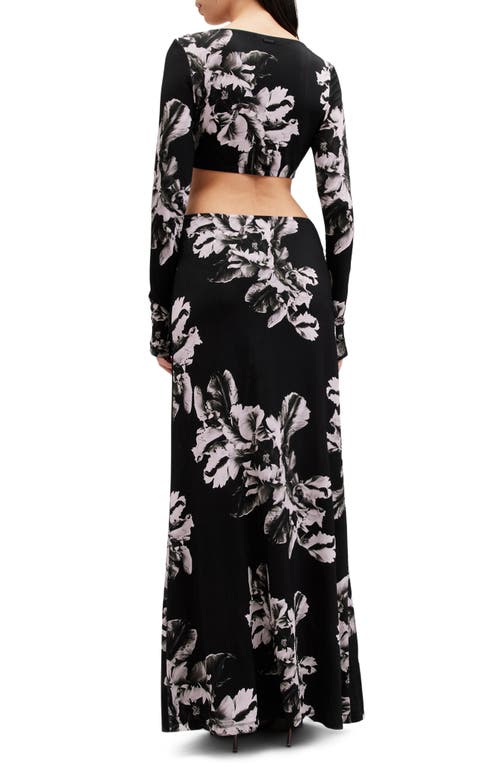 Shop Allsaints Cynthia Floral Cutout Long Sleeve Maxi Dress In Monica Black