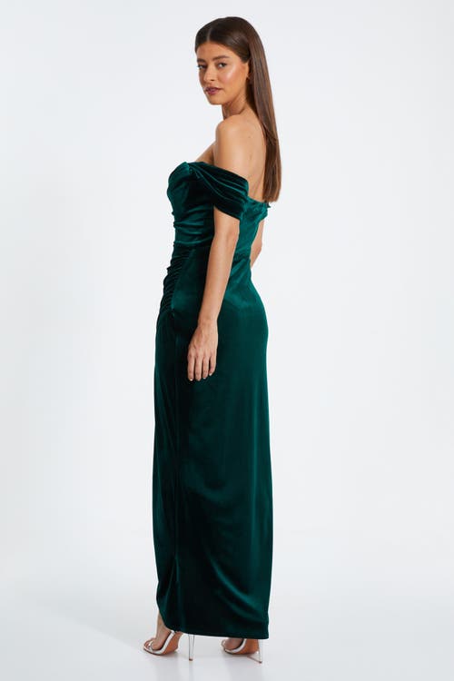 Quiz Velvet Cowl Bardot Maxi Dress In Green