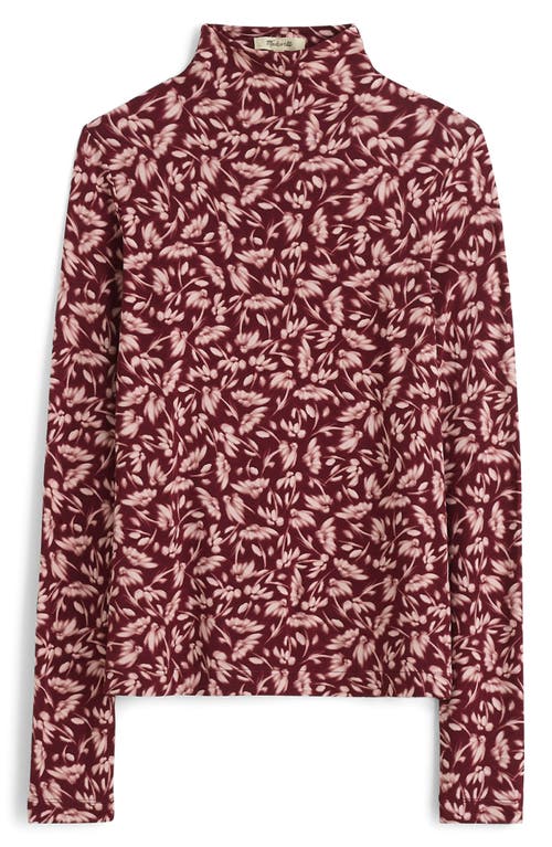 Shop Madewell Floral Long Sleeve Mock Neck T-shirt In Bordeaux