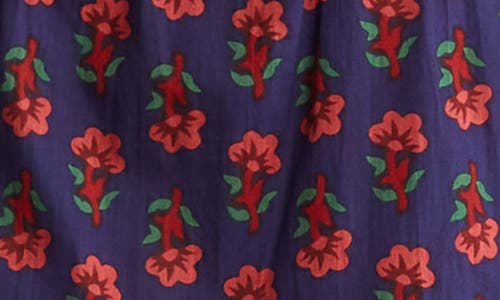 Shop Maisie Floral Print Ruffle Cotton Minidress In Blue/red