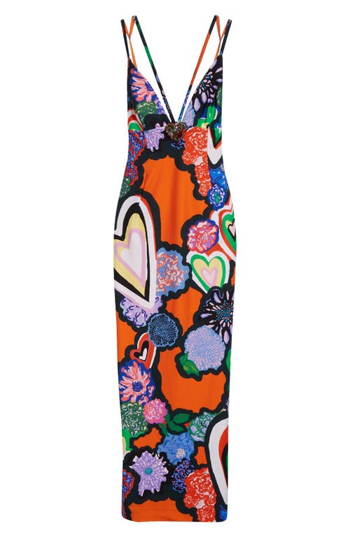 Shop Area Hearts & Flowers Print Knit Dress In Orange Multi