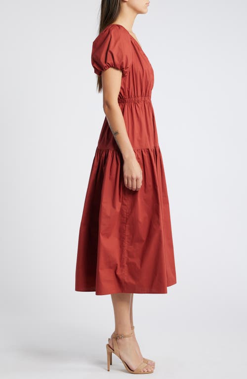 Shop Moon River Puff Sleeve Tiered Midi Dress In Brick