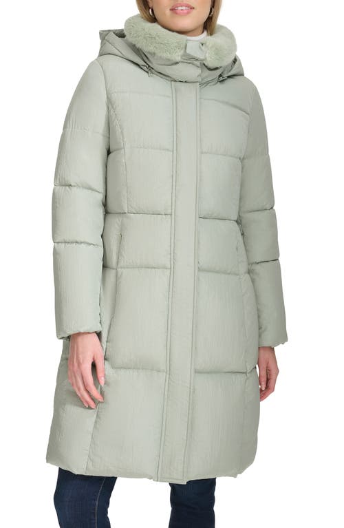 Shop Cole Haan Channel Quilted Shimmer Nylon Puffer Coat With Removable Hood In Sage