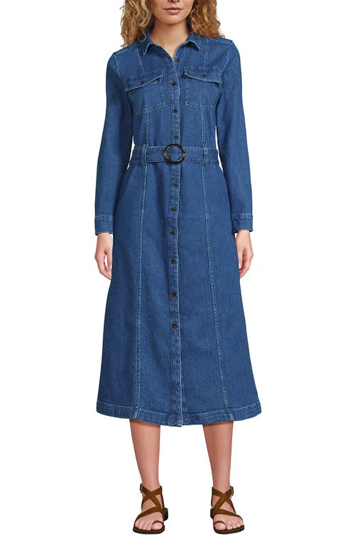 lands end denim dress Women's Denim Button Front Midi Shirt Dress