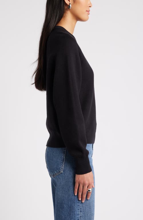 Shop Nordstrom Raglan Sleeve Cotton & Cashmere Blend Crewneck Sweater In Black Rock