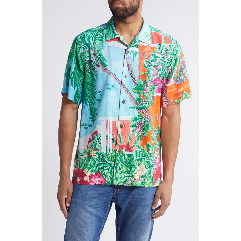 Tommy Bahama Coastal Comforts Tropical Print Silk Camp Shirt In Multi