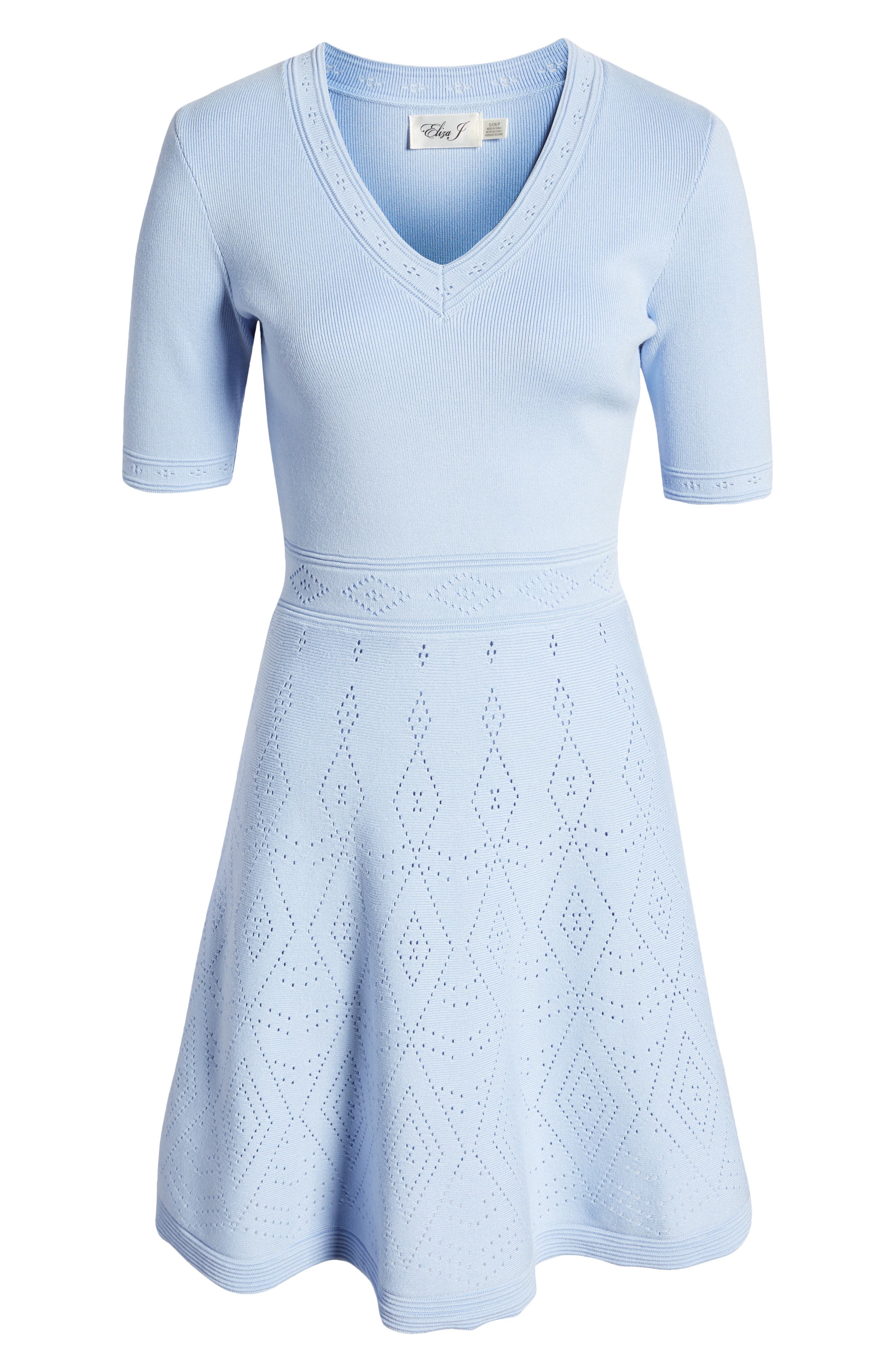 fitted lace wedding dress Mixed Media Fit and Flare Sweater Dress – English Factory main image 1