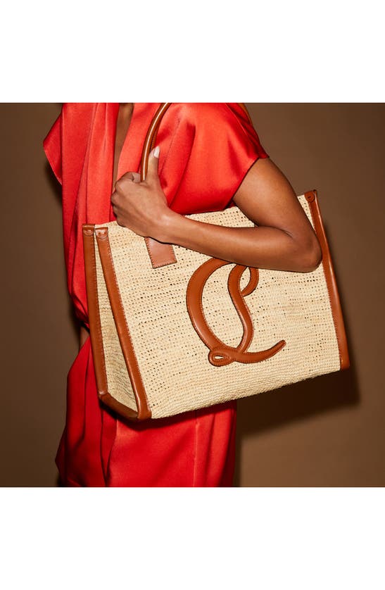 Shop Christian Louboutin Large By My Side Raffia Tote In Natural/ Cuoio/ Cuoio