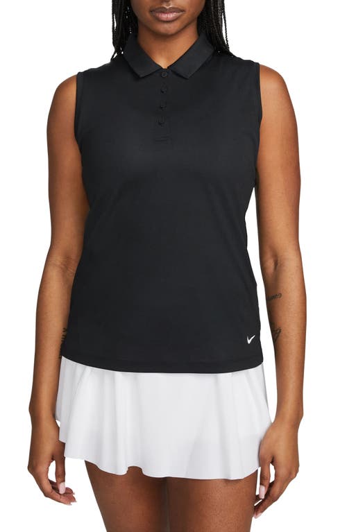 Court Victory Dri-FIT Semisheer Sleeveless Polo in Black/White