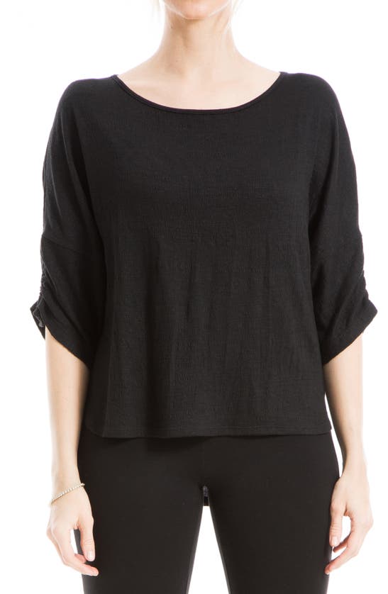 Max Studio Cinched Sleeve Textured T-shirt In Black