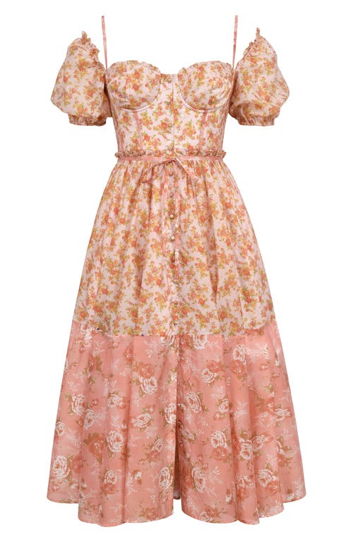 HOUSE OF CB HOUSE OF CB PENELOPE FLORAL PUFF SLEEVE CORSET MAXI DRESS 